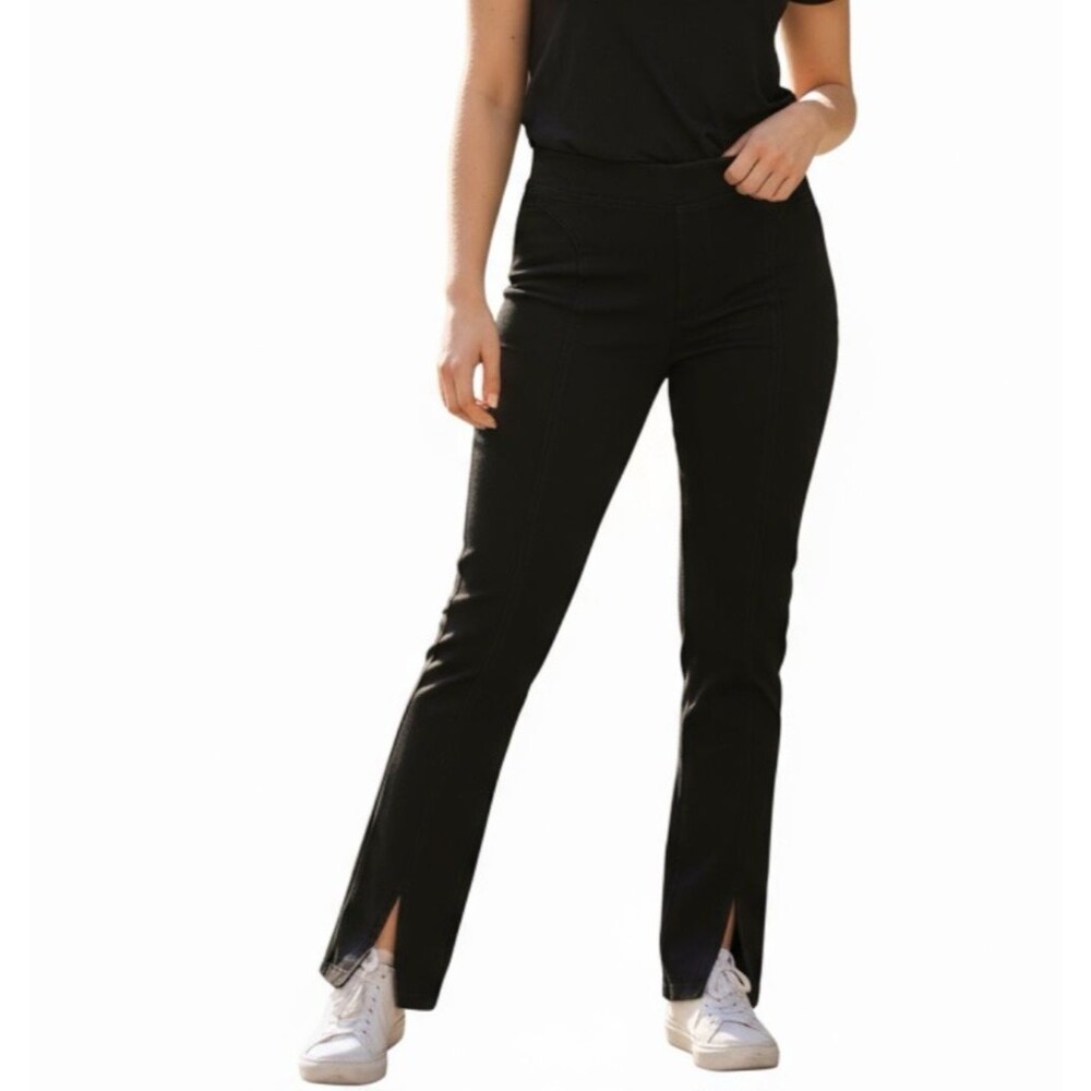 We The Free People Double Dutch Skinny Jeans Black M Pull-On Slit Hem Baby Boot